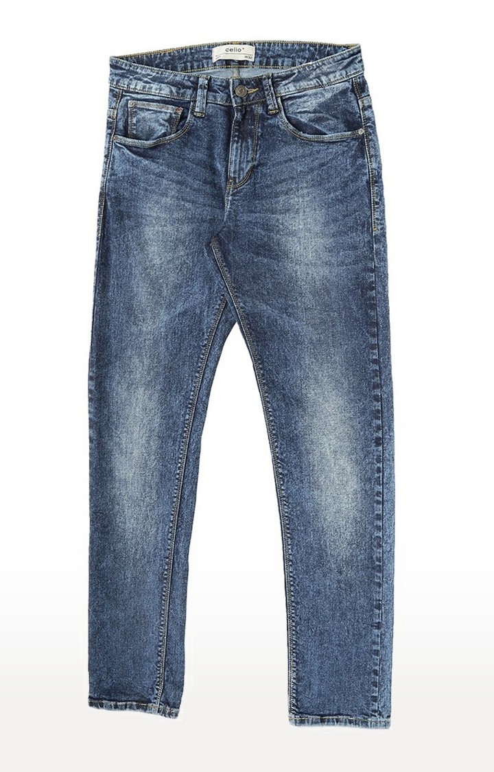 Men's Blue Cotton Blend Solid Straight Jeans