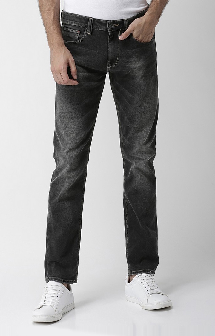 Men's Black Linen Solid Straight Jeans