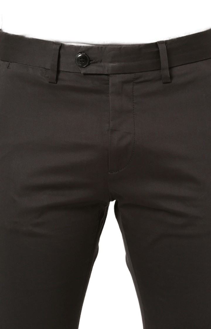 Men's Grey Cotton Blend Solid Chinos