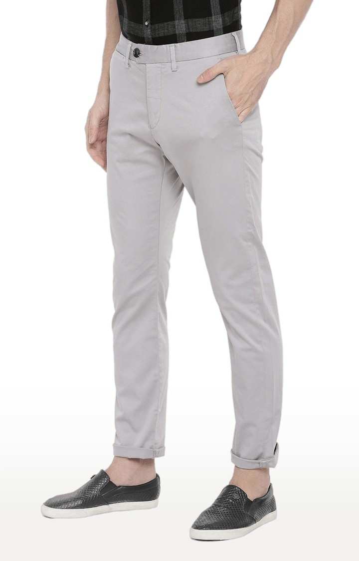 Men's Grey Cotton Blend Solid Chinos