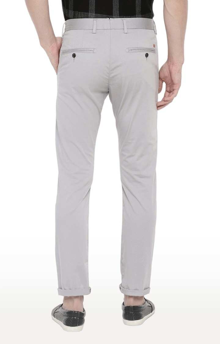 Men's Grey Cotton Blend Solid Chinos