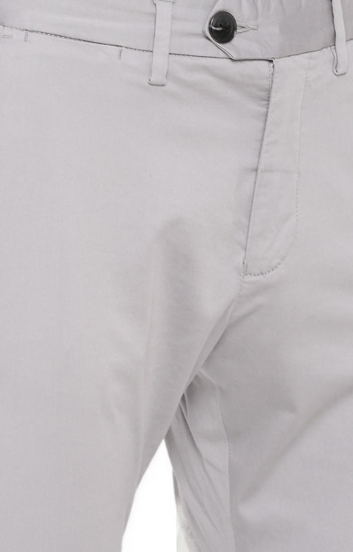 Men's Grey Cotton Blend Solid Chinos