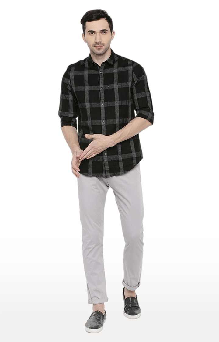 Men's Grey Cotton Blend Solid Chinos