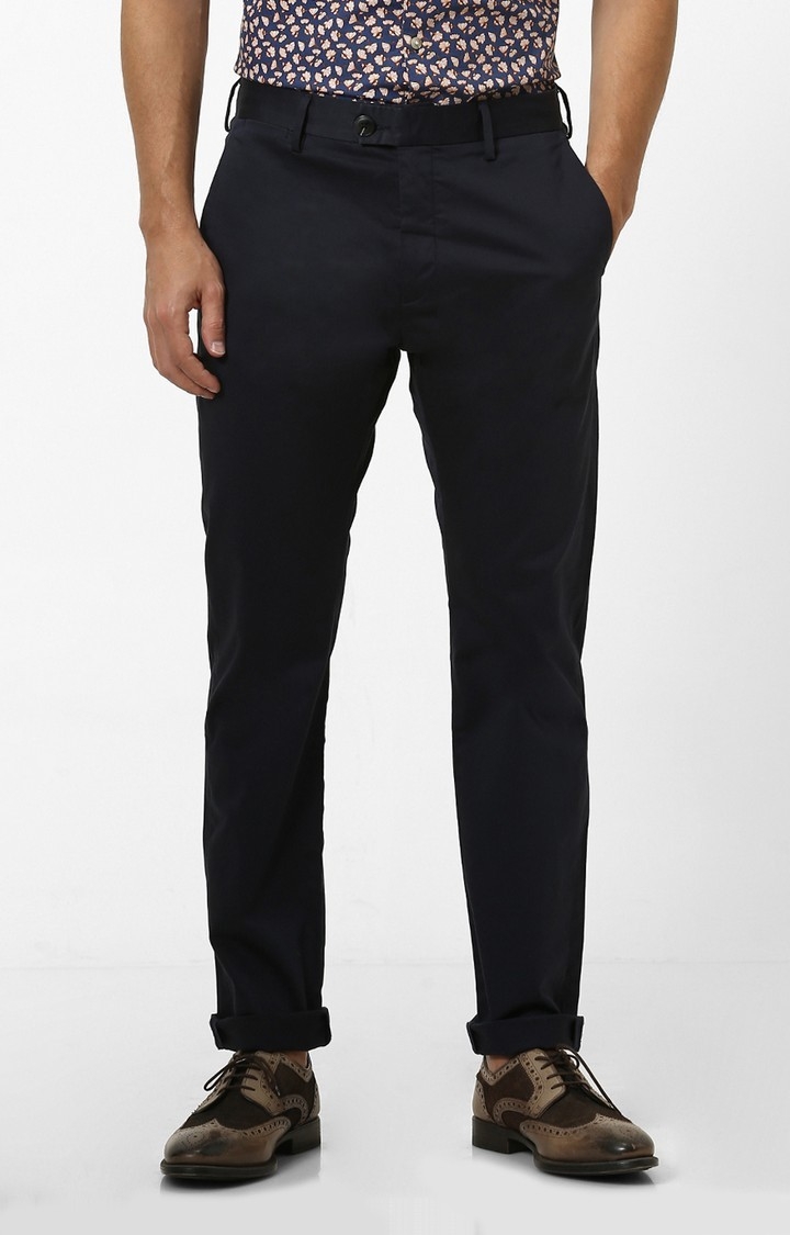 celio | Men's Blue Cotton Blend Solid Chinos