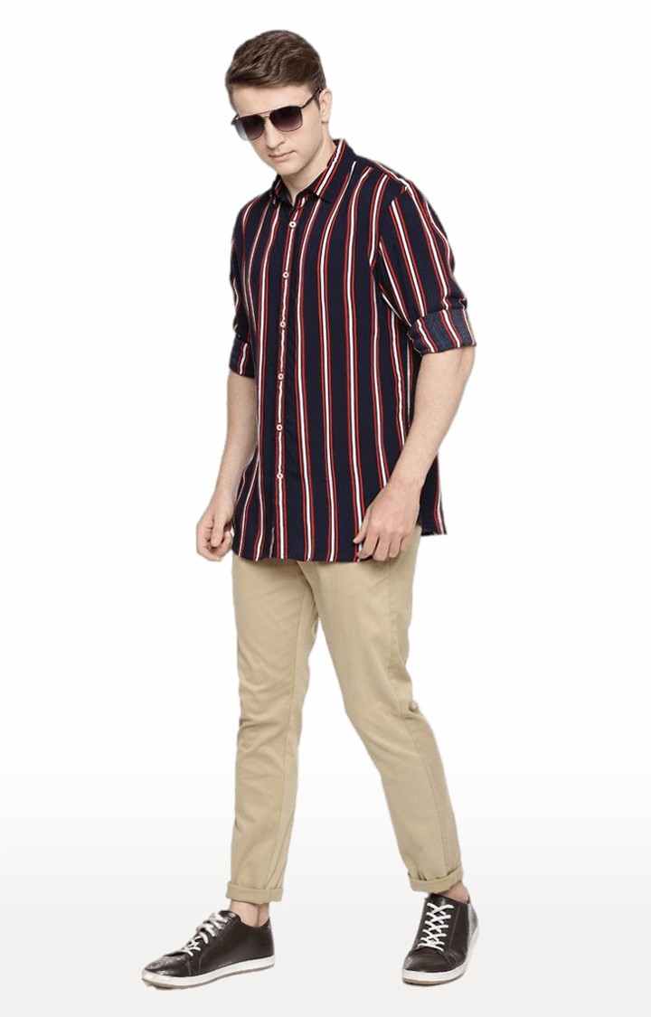 Men's Beige Cotton Blend Solid Chinos
