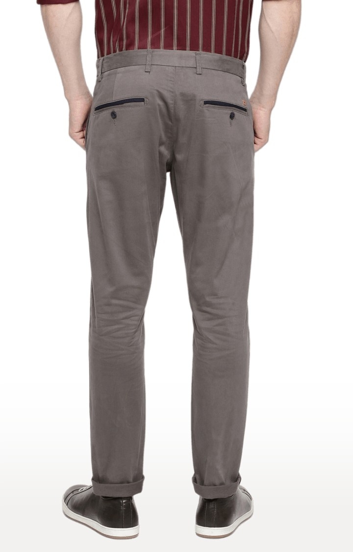 Men's Grey Cotton Blend Solid Chinos