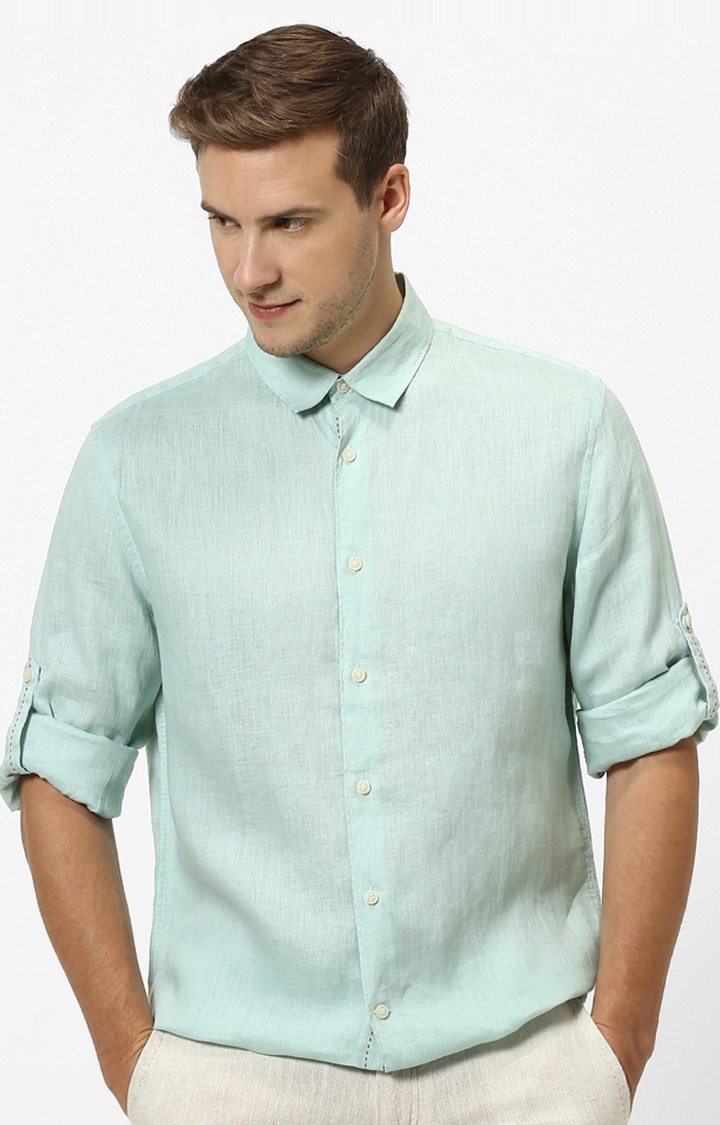 celio | Men's Green Solid Formal Shirts