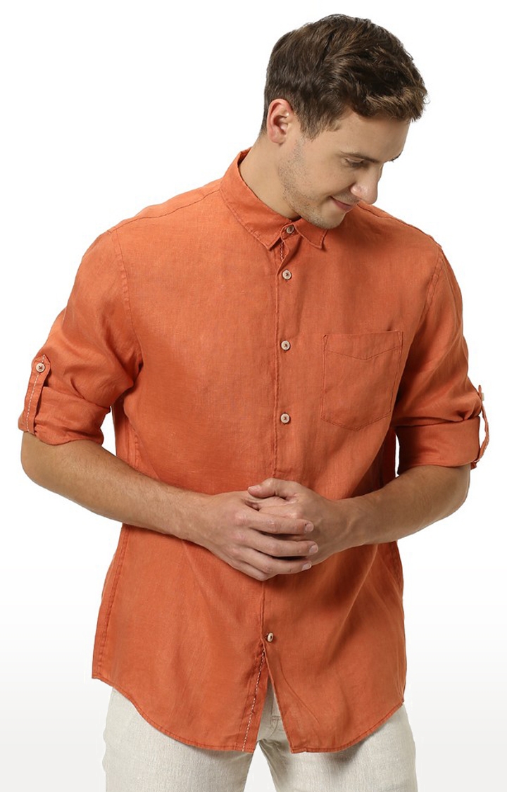 celio | Men's Orange Solid Casual Shirts