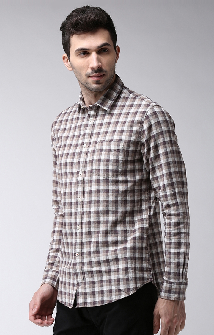celio | Men's Beige Checked Casual Shirts 2