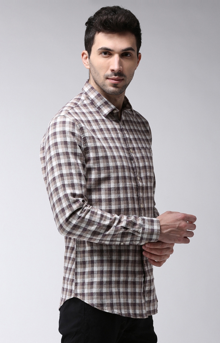 celio | Men's Beige Checked Casual Shirts 3