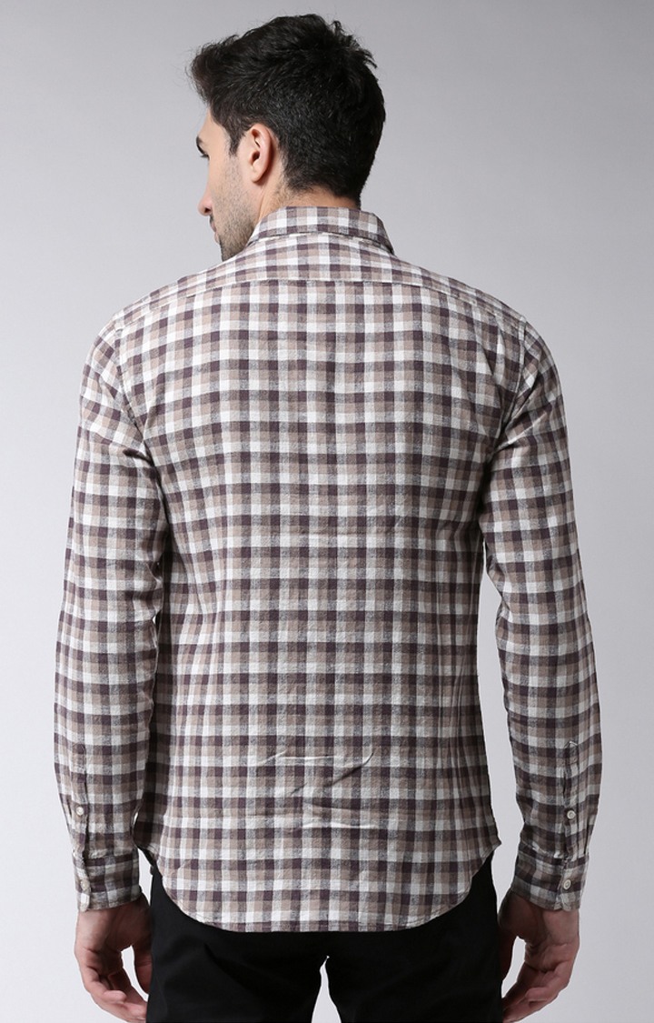 celio | Men's Beige Checked Casual Shirts 4