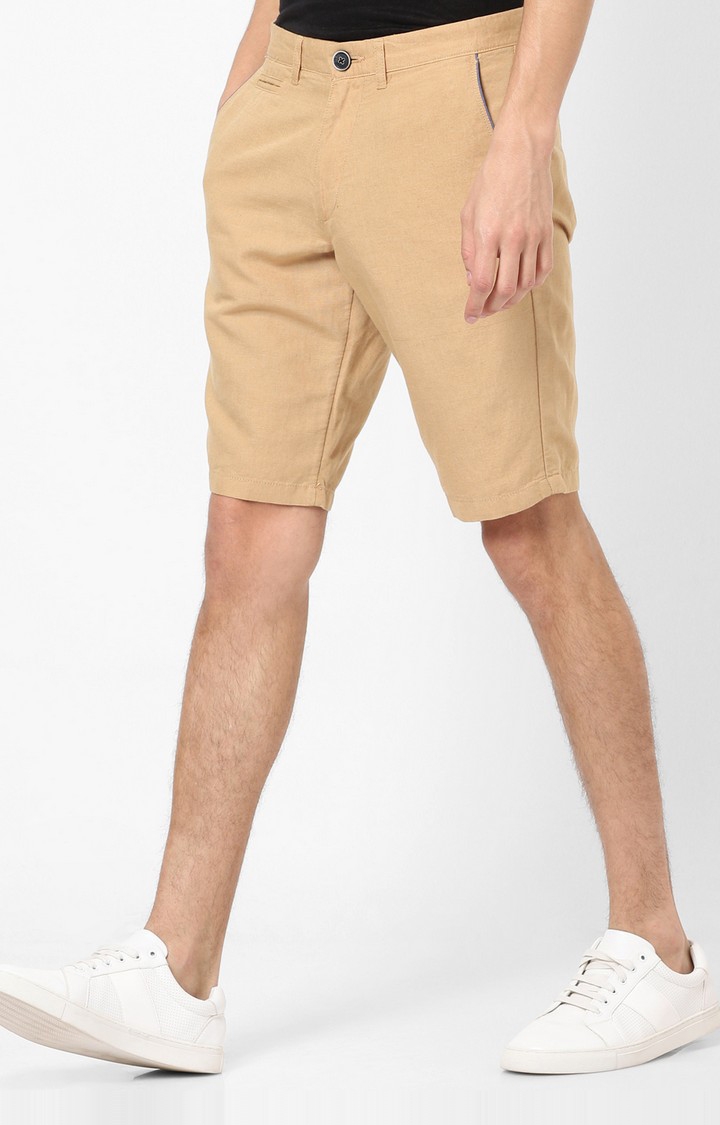 celio | Men's Beige Linen Blend Solid Shorts 2