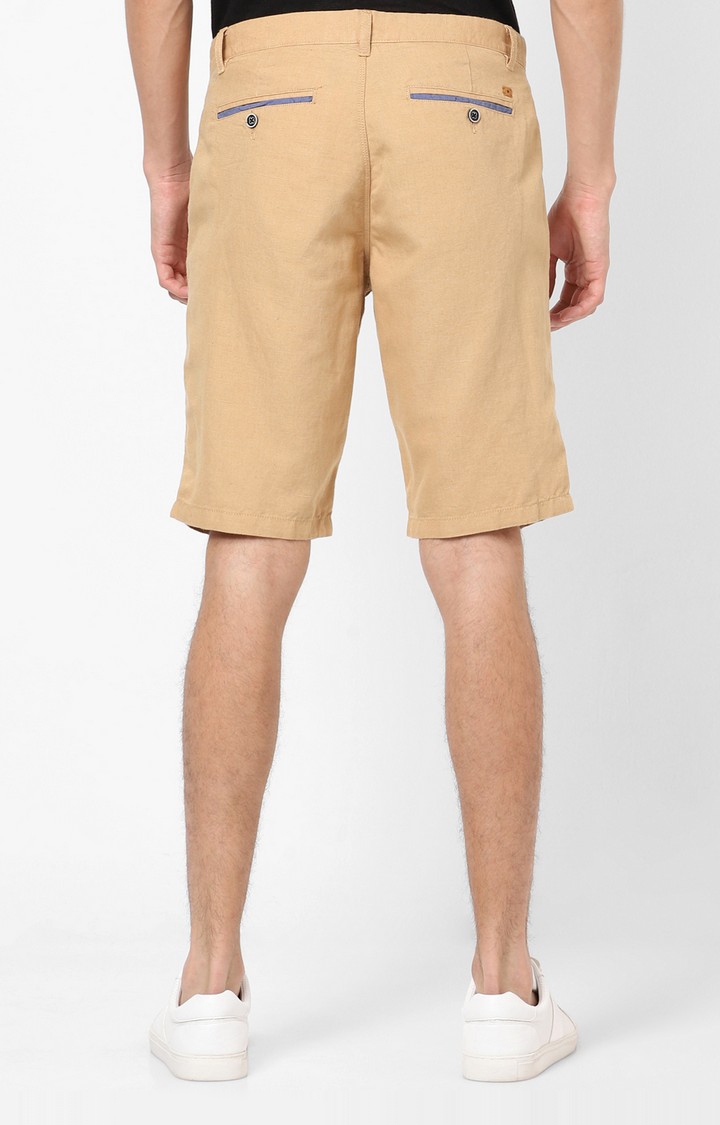 celio | Men's Beige Linen Blend Solid Shorts 3