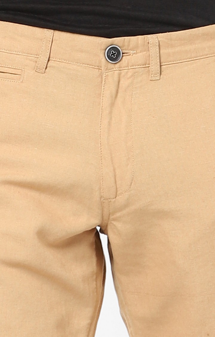 celio | Men's Beige Linen Blend Solid Shorts 4
