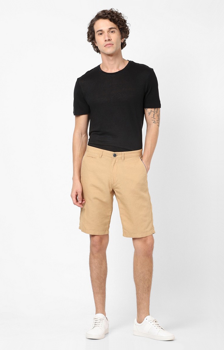 celio | Men's Beige Linen Blend Solid Shorts 1
