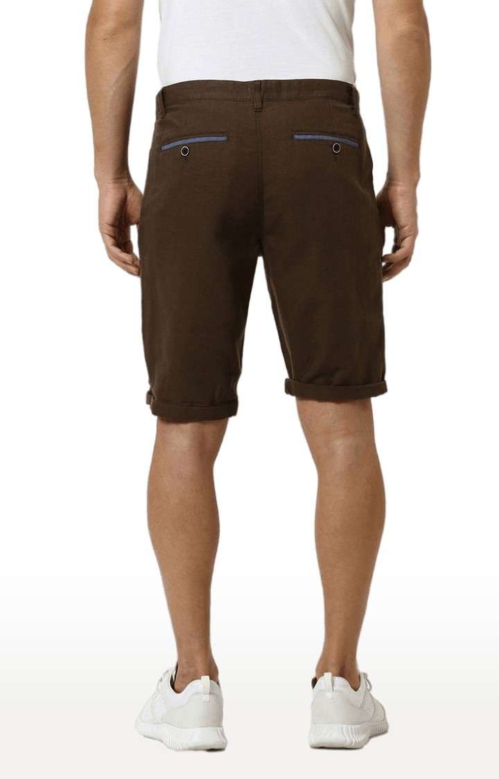 Men's Brown Linen Blend Solid Shorts