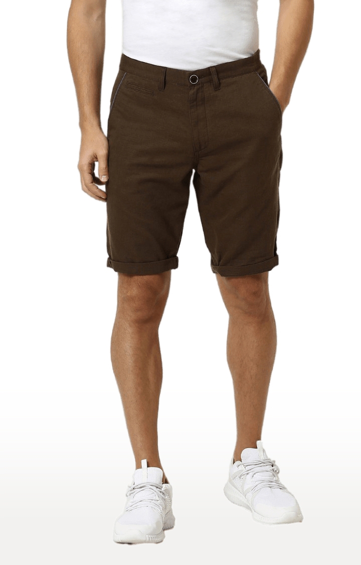 celio | Men's Brown Linen Blend Solid Shorts