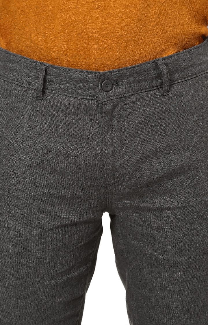 celio | Men's Grey Linen Solid Chinos 4