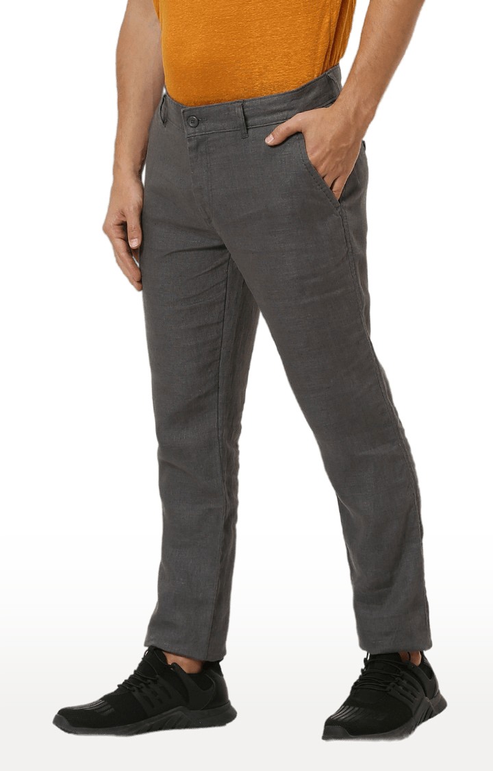 celio | Men's Grey Linen Solid Chinos 2