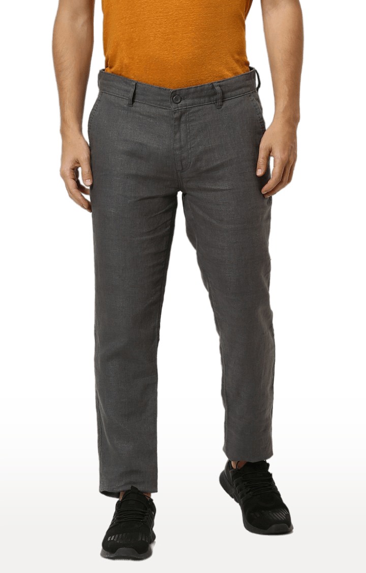 celio | Men's Grey Linen Solid Chinos 0