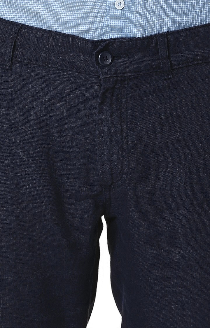 Men's Blue Linen Solid Chinos