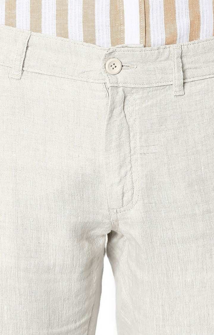 Men's Beige Linen Solid Chinos