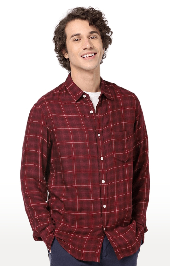 celio | Men's Red Checked Casual Shirts 0