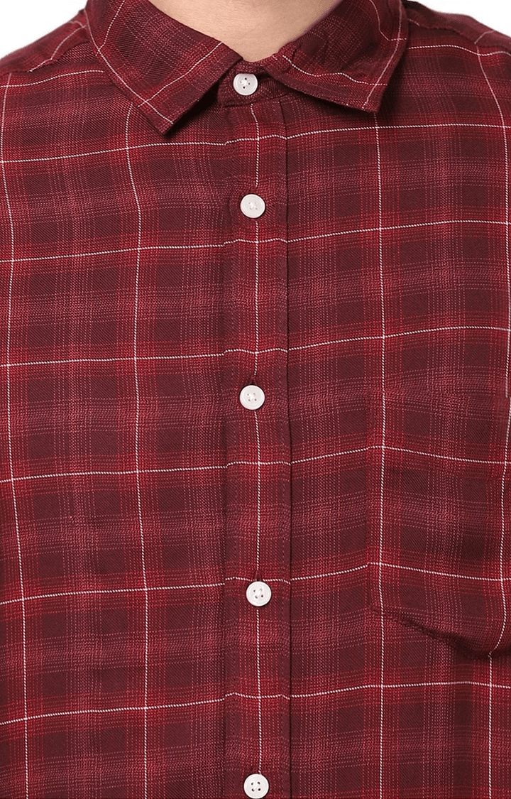 celio | Men's Red Checked Casual Shirts 4