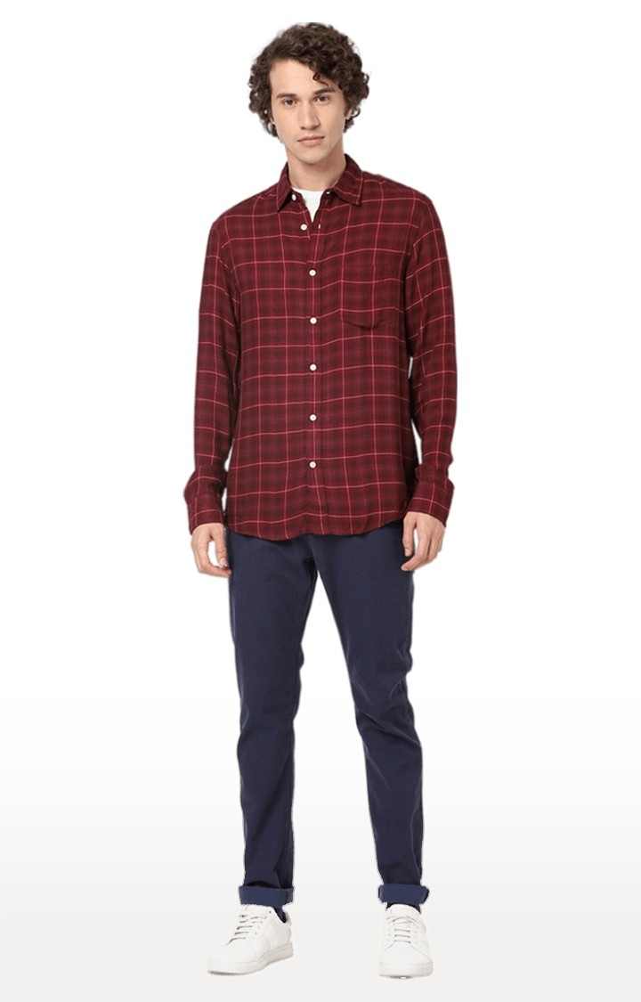 Men's Red Checked Casual Shirts