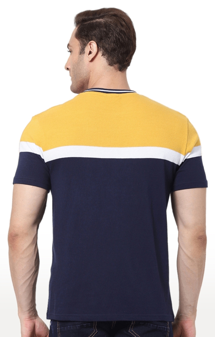 Men's Blue Colourblock Regular T-Shirts