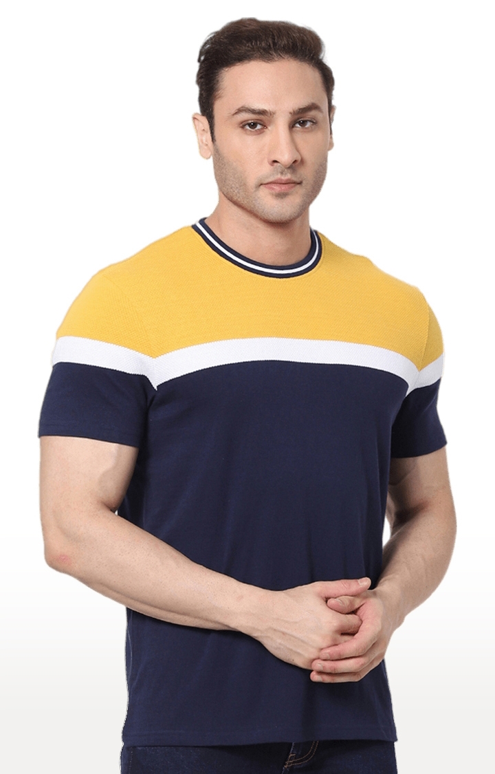 Men's Blue Colourblock Regular T-Shirts