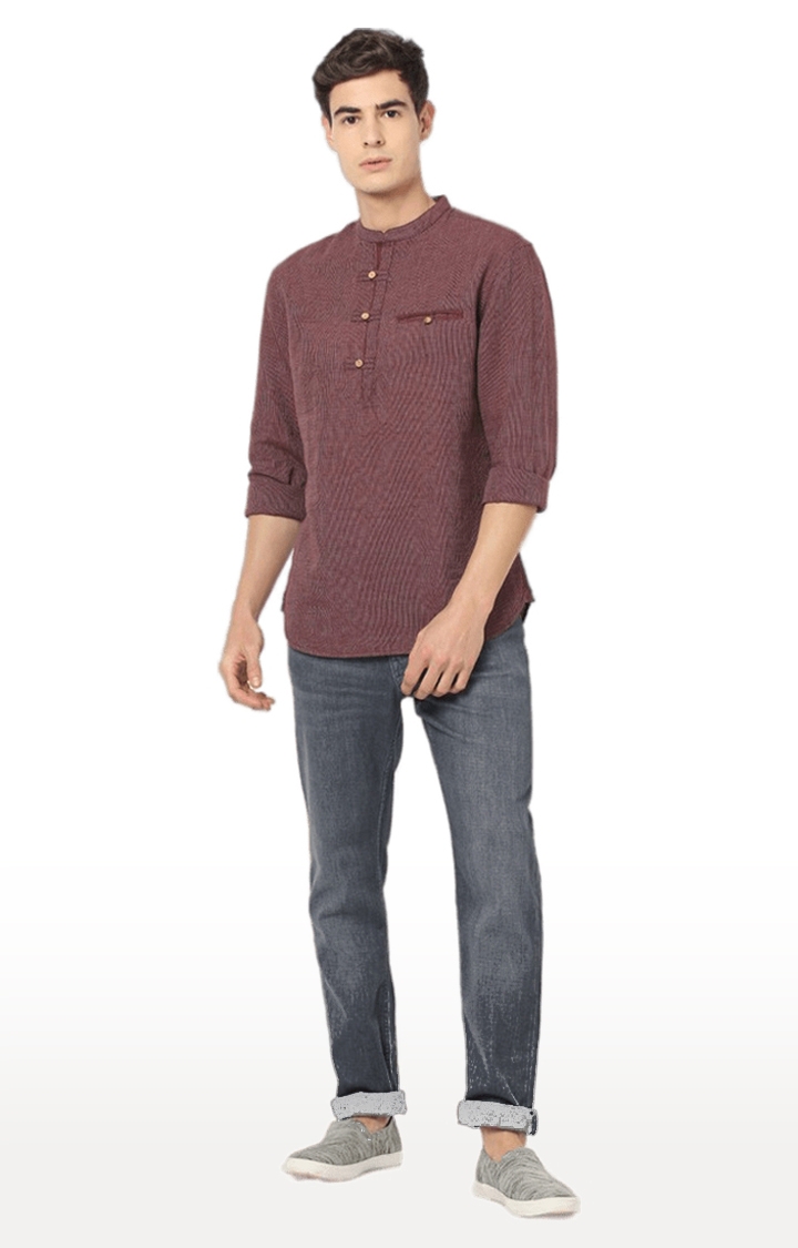 Men's Red Textured Casual Shirts