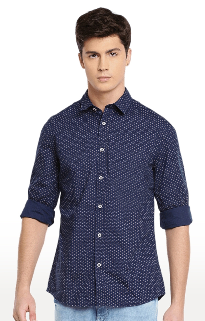 Men's Blue Printed Casual Shirts