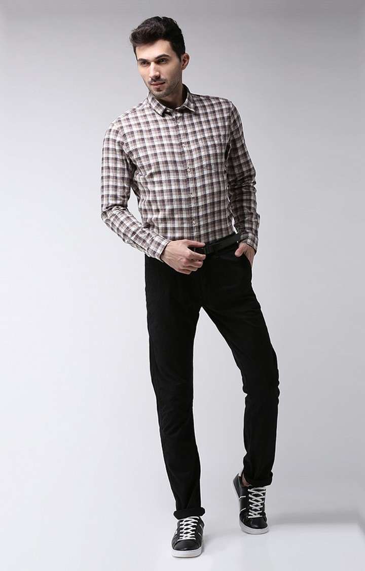 Men's Black Cotton Blend Solid Chinos