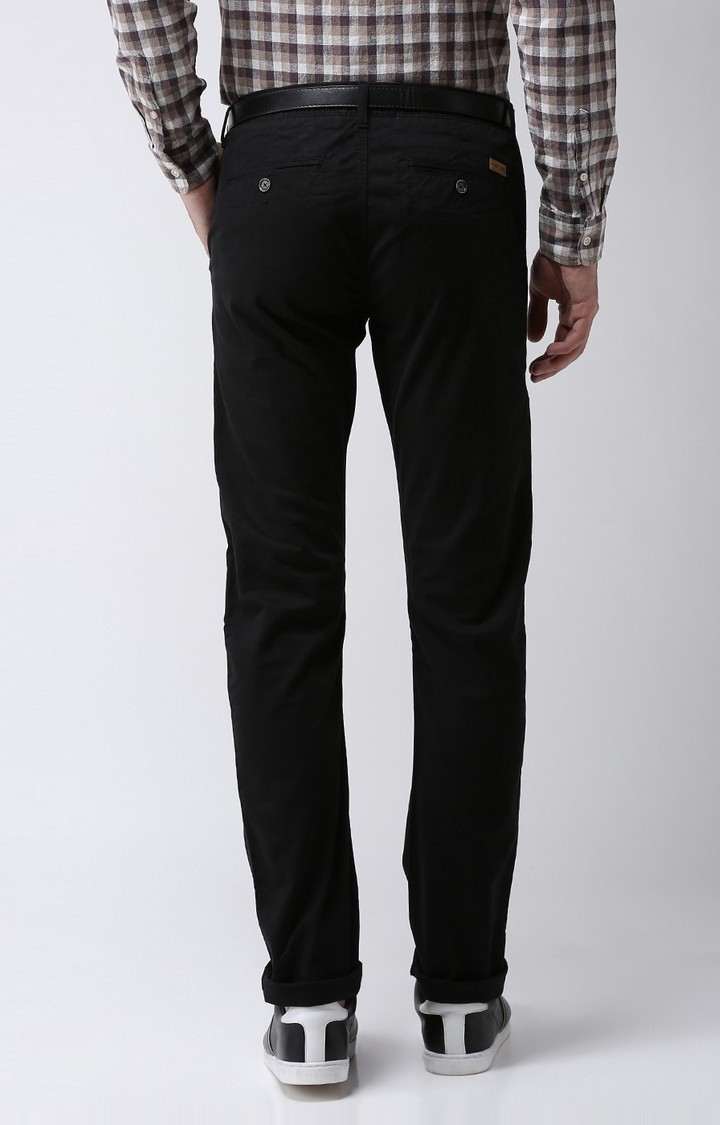 Men's Black Cotton Blend Solid Chinos