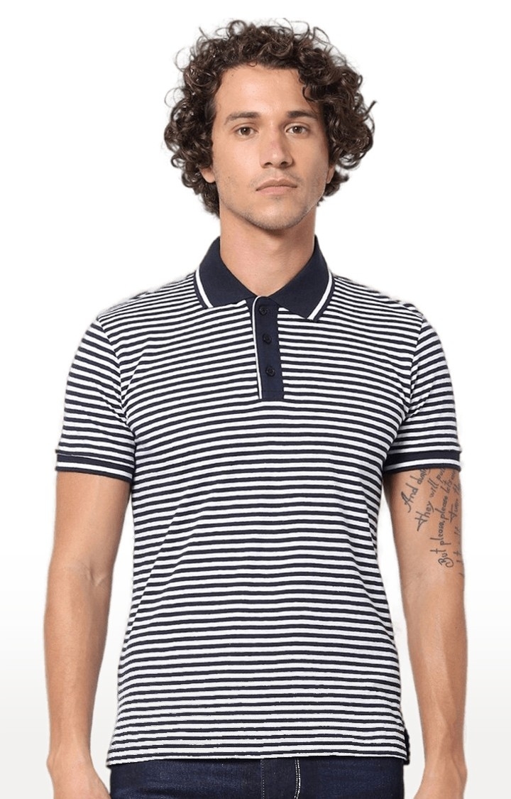 Men's Blue Striped Polos