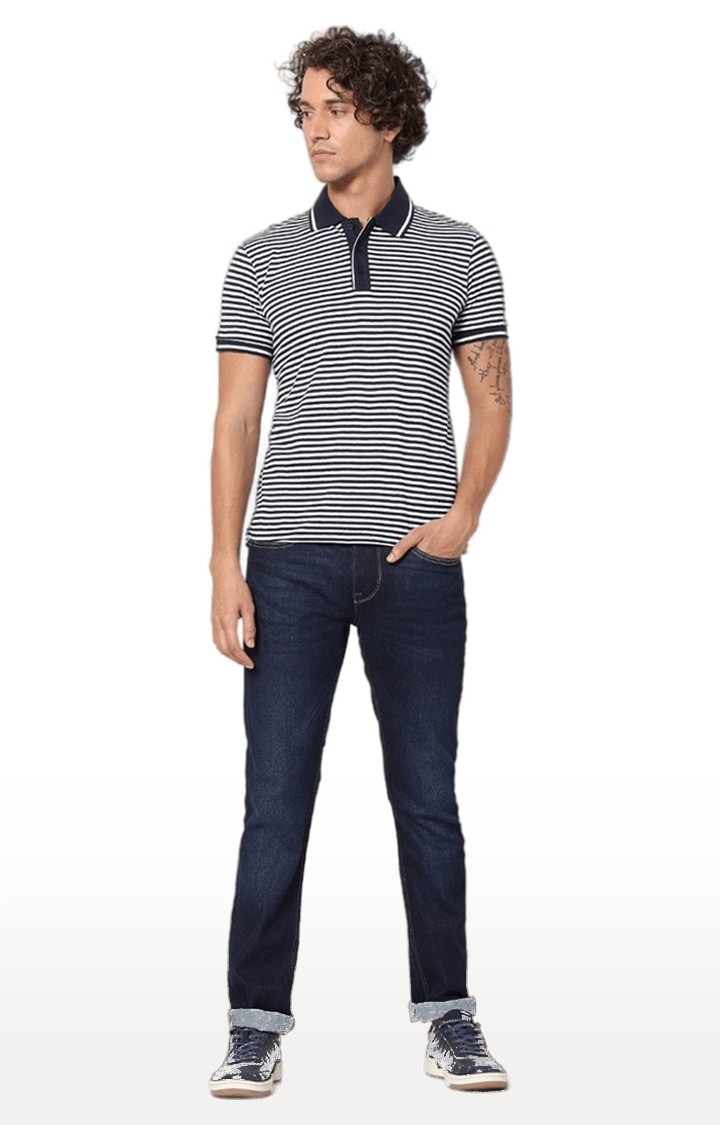 Men's Blue Striped Polos