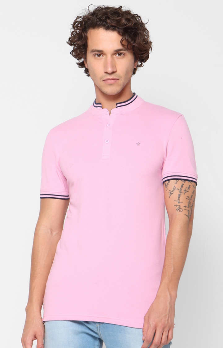 celio | Men's Pink Solid Regular T-Shirts