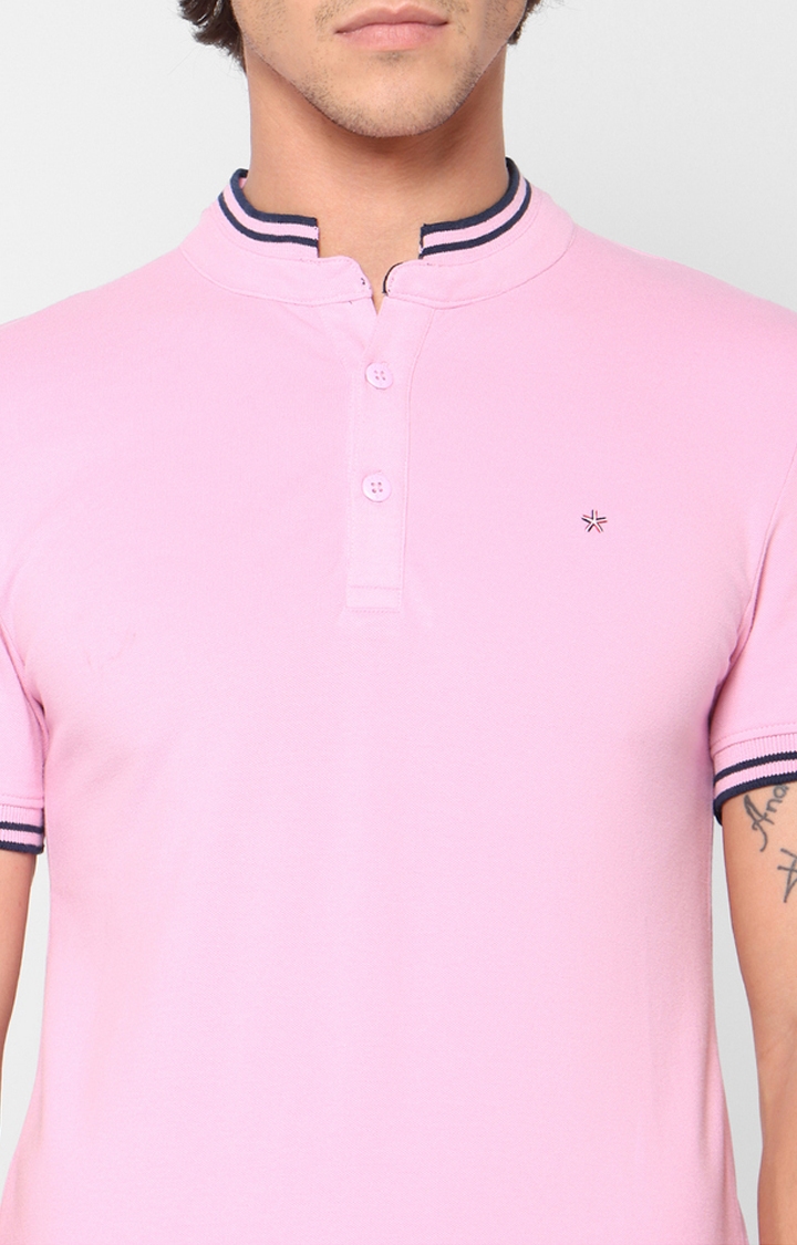 Men's Pink Solid Regular T-Shirts
