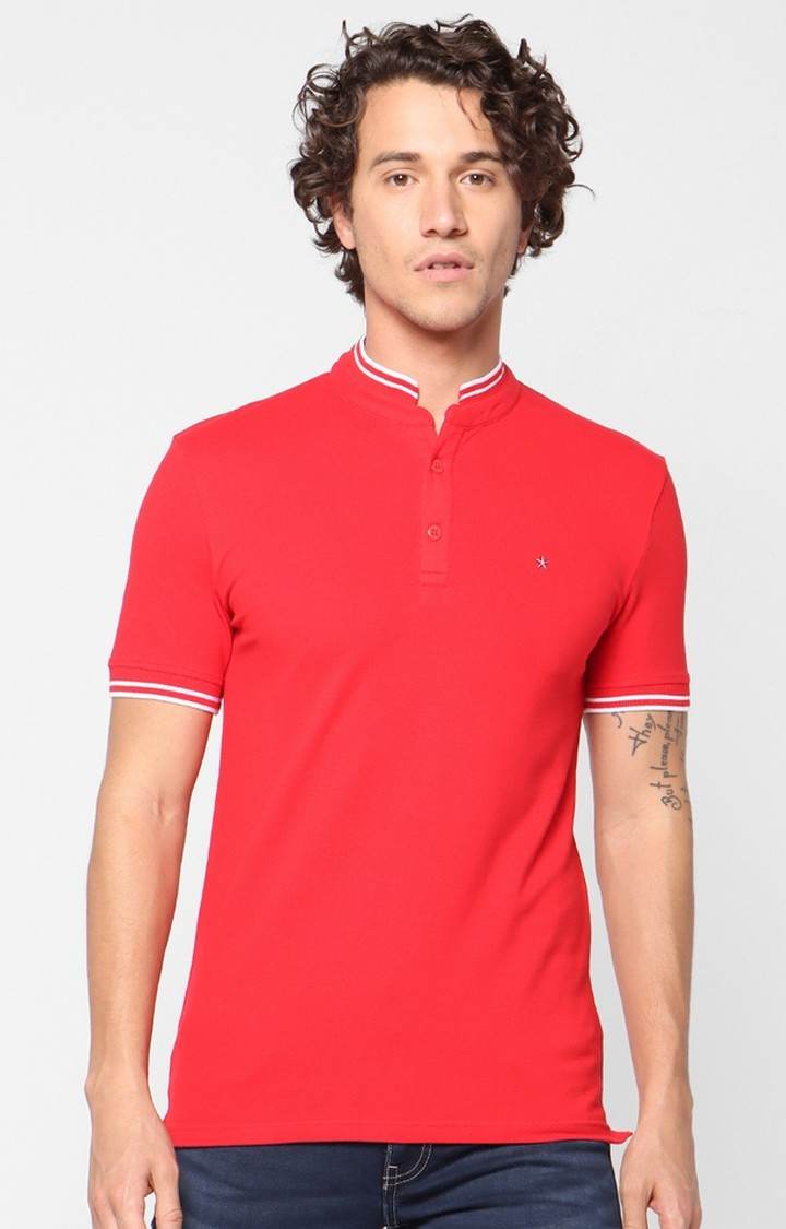 Men's Red Solid Regular T-Shirts