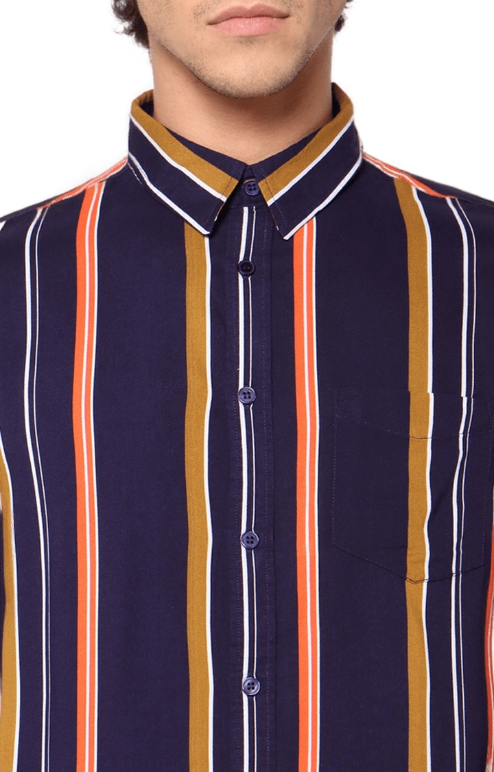 celio | Men's Blue Striped Casual Shirts 4