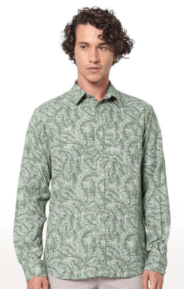 celio | Men's Green Printed Casual Shirts