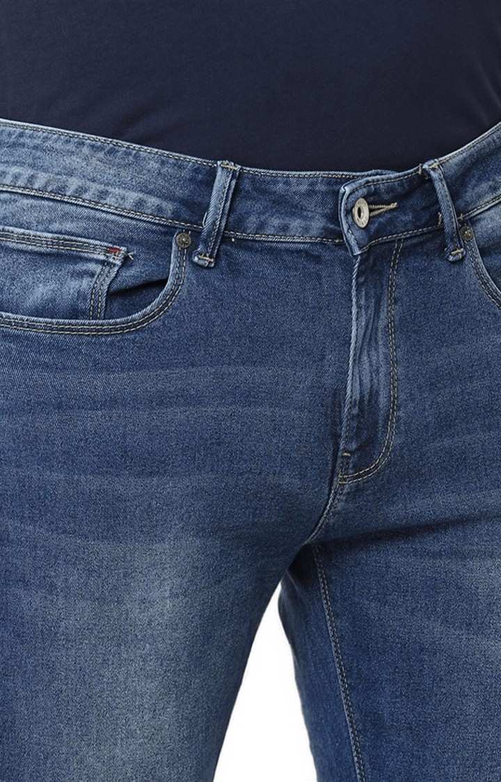 Men's Blue Cotton Blend Solid Slim Jeans
