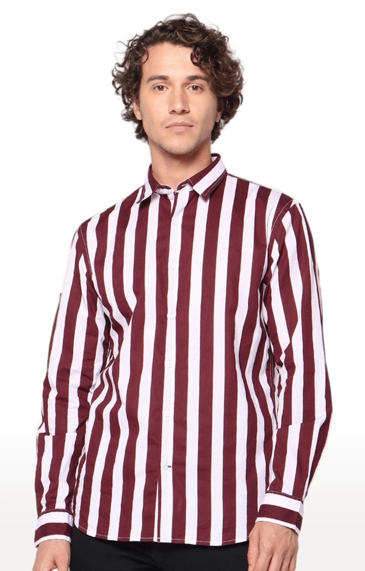 celio | Men's Red Striped Casual Shirts