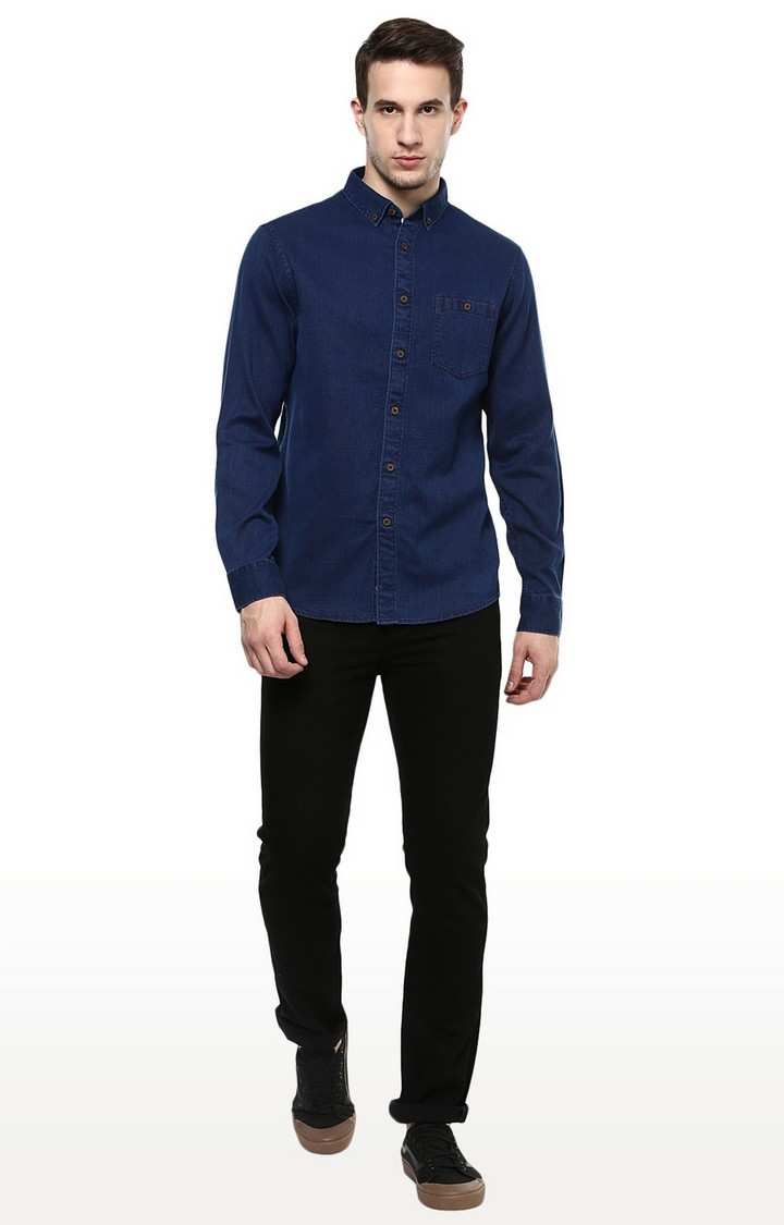 Men's Blue Solid Casual Shirts