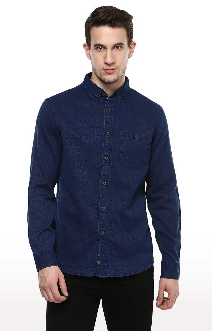 Men's Blue Solid Casual Shirts