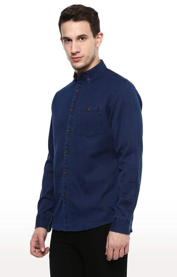 Men's Blue Solid Casual Shirts