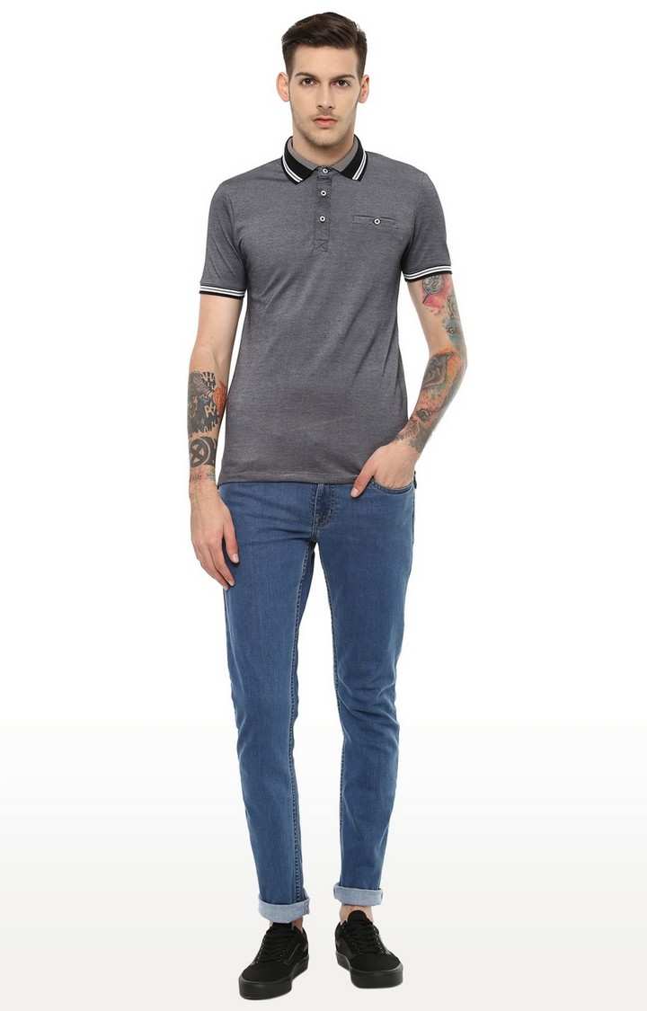 Men's Grey Solid Polos