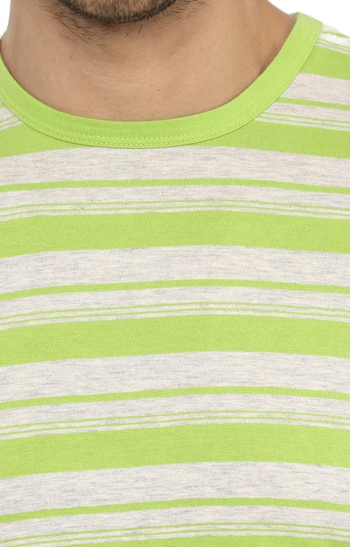 celio | Men's Green Striped Regular T-Shirts 4