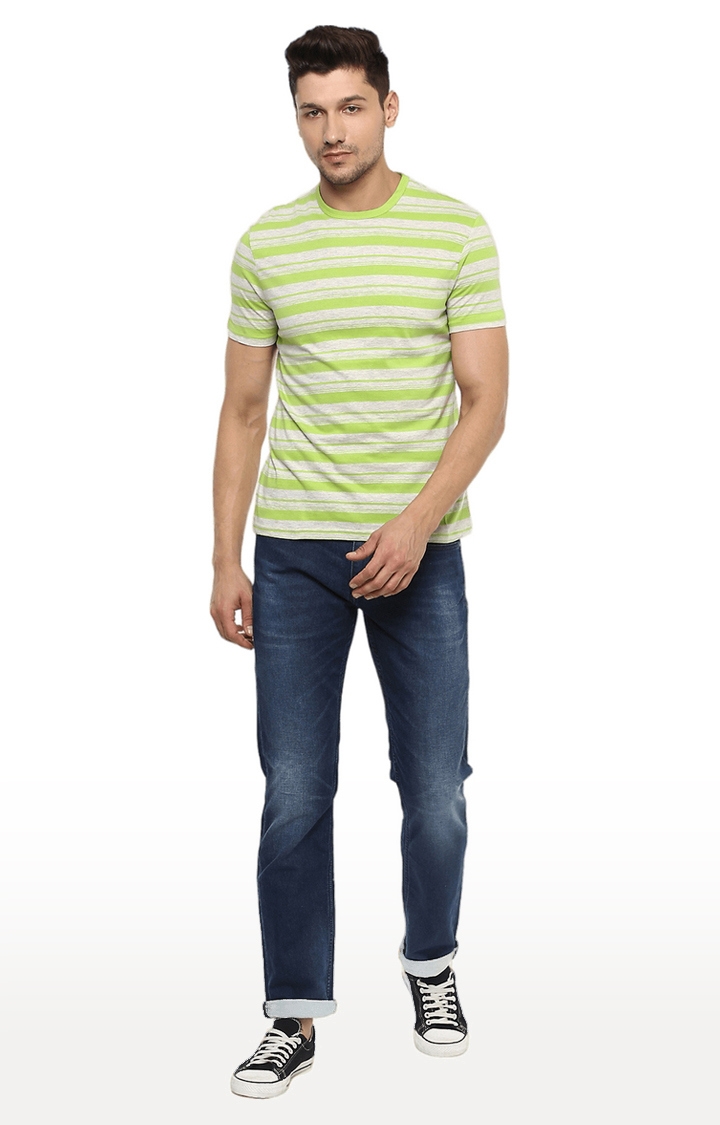celio | Men's Green Striped Regular T-Shirts 1